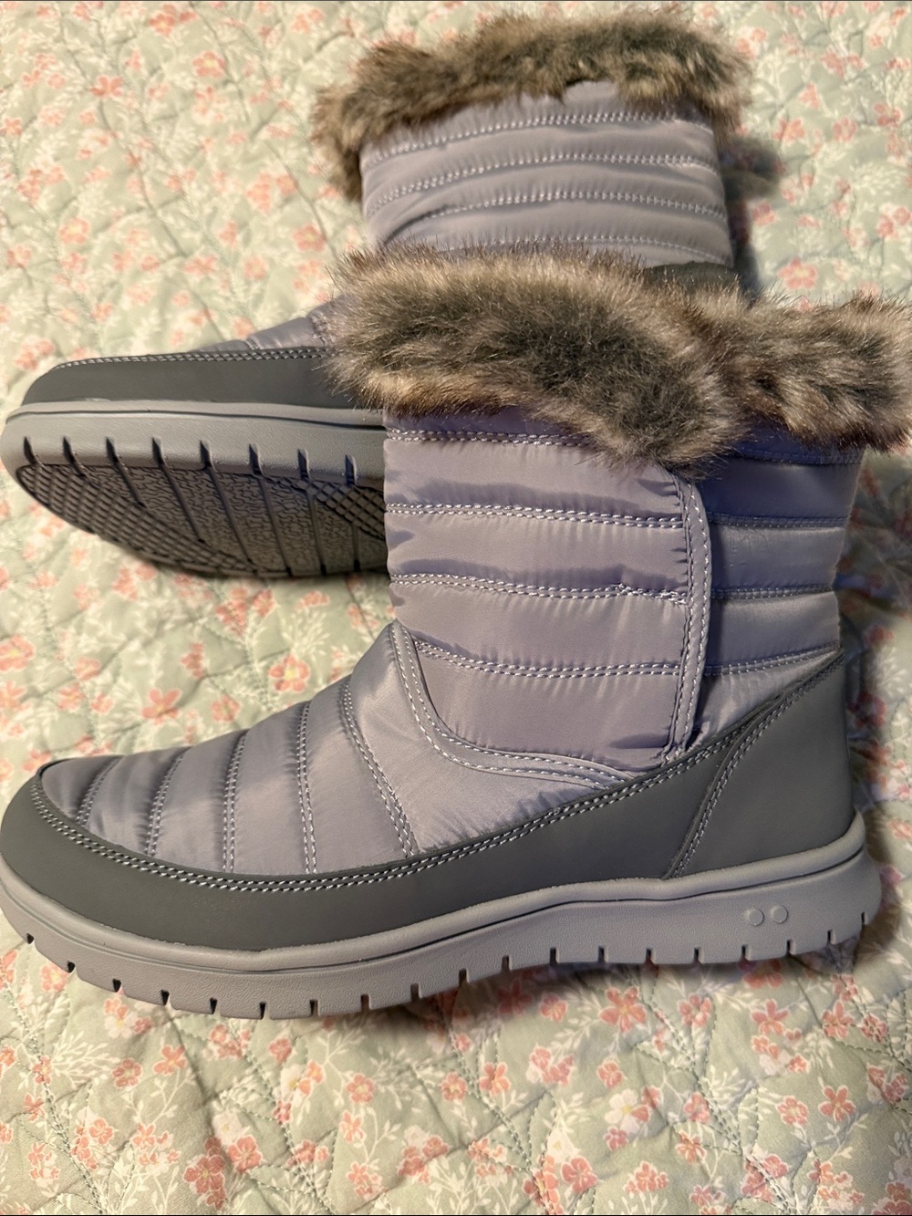 Ryka SUZY Women's Quilted Faux Fur Pull On Booties in Gray Size 8